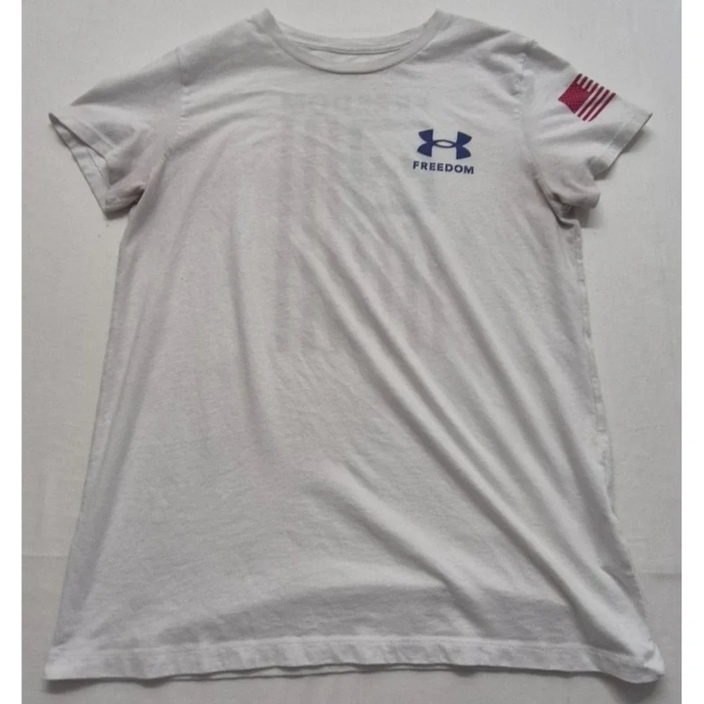 Under Armor men's white loose‎ fit American Flag graphic t-shirt two sided sz. M